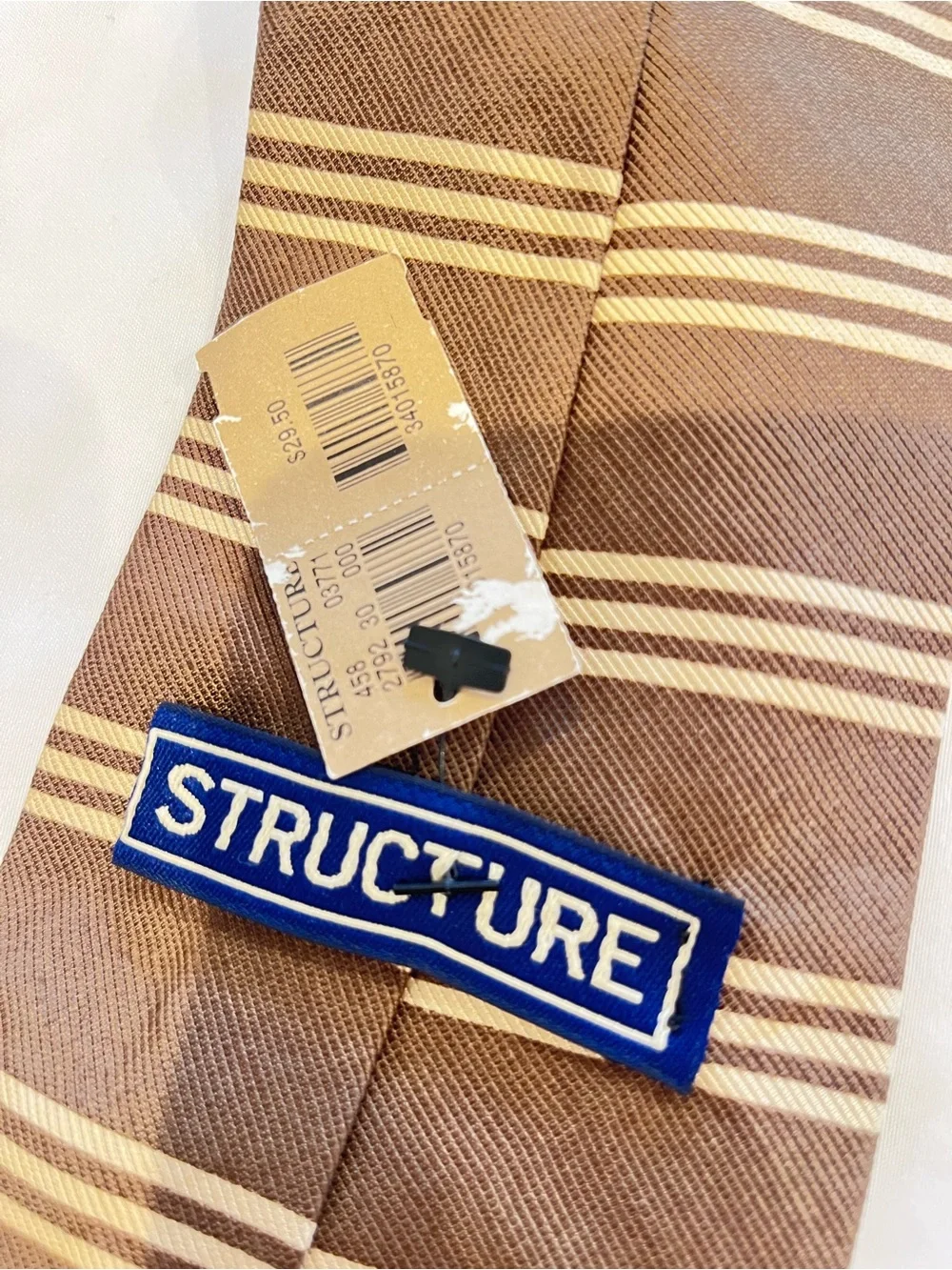 Structure Silk & Cotton Neck  Tie Striped Brown Tan Stripes NWT